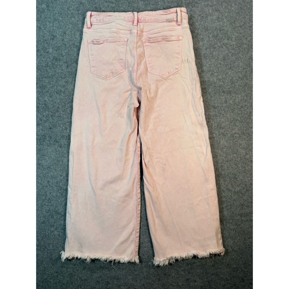 Risen Jeans Pink Acid Wash Wide Leg Raw Hem Cropped Jeans Size 9/29 - Picture 8 of 8